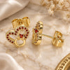 Oro Laminado Stud Earring, Gold Filled Style Heart Design, with Garnet Micro Pave, Polished, Golden Finish, 02.156.0628.1