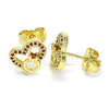 Oro Laminado Stud Earring, Gold Filled Style Heart Design, with Garnet Micro Pave, Polished, Golden Finish, 02.156.0628.1