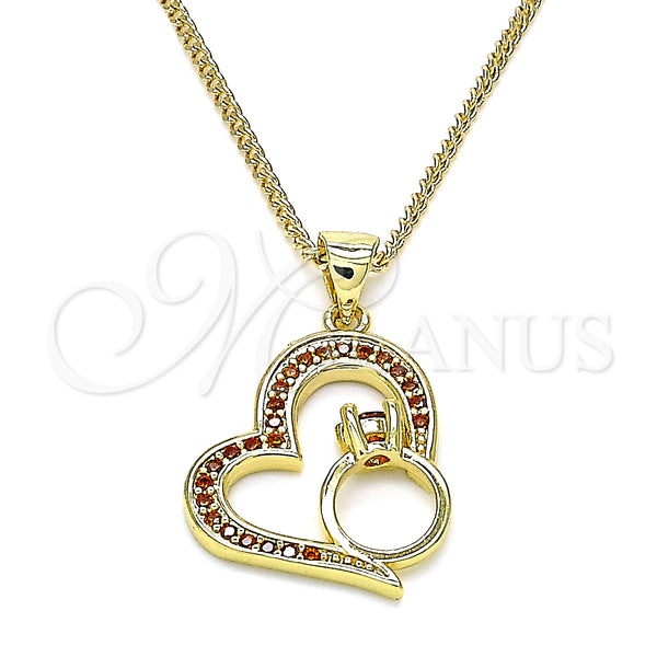 Gold Filled Necklace — Pendant Necklace Heart Design with Garnet Micro Pave — main product view — SKU 145946 | Oro Laminado collar — Pendant Necklace corazón diseño with Garnet Micro Pave — SKU 145946