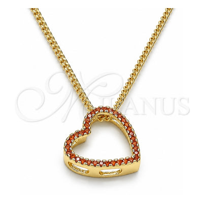 Oro Laminado Pendant Necklace, Gold Filled Style Heart Design, with Garnet Micro Pave, Polished, Golden Finish, 04.156.0131.1.20 (02 MM Thickness, 20 Inches Length)