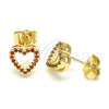 Oro Laminado Stud Earring, Gold Filled Style Heart Design, with Garnet Micro Pave, Polished, Golden Finish, 02.156.0629.1