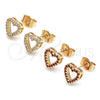 Oro Laminado Stud Earring, Gold Filled Style Heart Design, with Garnet Micro Pave, Polished, Golden Finish, 02.156.0629.1