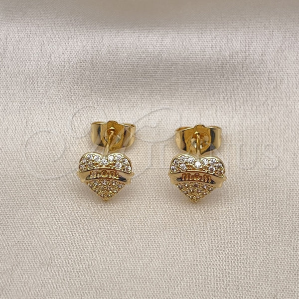 Gold Filled Ring — Stud Earring Mom and Heart Design with White — alternate product view — SKU 145954 | Oro Laminado anillo — Stud Earring Mom and corazón diseño with blanco — SKU 145954
