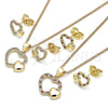 Oro Laminado Earring and Pendant Adult Set, Gold Filled Style Heart Design, with Garnet and White Micro Pave, Polished, Golden Finish, 10.199.0006.2