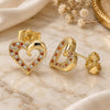 Oro Laminado Stud Earring, Gold Filled Style Heart Design, with Garnet and White Micro Pave, Polished, Golden Finish, 02.199.0032.1