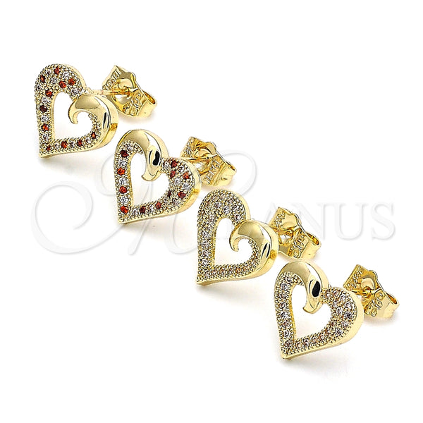 Gold Filled Ring — Stud Earring Heart Design with Garnet and White — alternate product view — SKU 145960 | Oro Laminado anillo — Stud Earring corazón diseño with Garnet and blanco — SKU 145960
