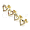 Oro Laminado Stud Earring, Gold Filled Style Heart Design, with Garnet and White Micro Pave, Polished, Golden Finish, 02.199.0032.1