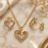 Oro Laminado Earring and Pendant Adult Set, Gold Filled Style Heart Design, with Garnet and White Micro Pave, Polished, Golden Finish, 10.199.0021.2