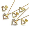 Oro Laminado Earring and Pendant Adult Set, Gold Filled Style Heart Design, with Garnet and White Micro Pave, Polished, Golden Finish, 10.199.0021.2