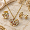 Oro Laminado Earring and Pendant Adult Set, Gold Filled Style Heart Design, with Garnet and White Micro Pave, Polished, Golden Finish, 10.199.0034.2