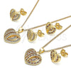 Oro Laminado Earring and Pendant Adult Set, Gold Filled Style Heart Design, with Garnet and White Micro Pave, Polished, Golden Finish, 10.199.0034.2