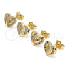 Oro Laminado Stud Earring, Gold Filled Style Heart Design, with White Micro Pave, Polished, Golden Finish, 02.199.0033
