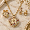Oro Laminado Earring and Pendant Adult Set, Gold Filled Style Heart Design, with Garnet and White Micro Pave, Polished, Golden Finish, 10.199.0068.2