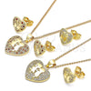 Oro Laminado Earring and Pendant Adult Set, Gold Filled Style Heart Design, with Garnet and White Micro Pave, Polished, Golden Finish, 10.199.0068.2