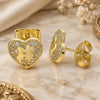 Oro Laminado Stud Earring, Gold Filled Style Heart Design, with White Micro Pave, Polished, Golden Finish, 02.199.0034