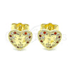 Oro Laminado Stud Earring, Gold Filled Style Heart Design, with Garnet and White Micro Pave, Polished, Golden Finish, 02.199.0034.1