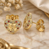 Oro Laminado Stud Earring, Gold Filled Style Heart Design, with Garnet and White Micro Pave, Polished, Golden Finish, 02.199.0034.1