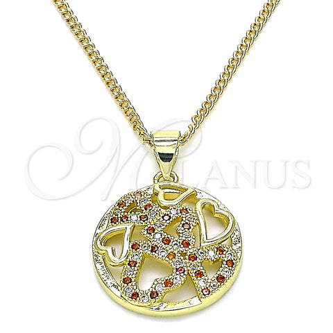 Oro Laminado Pendant Necklace, Gold Filled Style Heart Design, with Garnet and White Micro Pave, Polished, Golden Finish, 04.199.0021.1.20 (02 MM Thickness, 20 Inches Length)