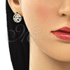 Oro Laminado Stud Earring, Gold Filled Style Heart Design, with White Micro Pave, Polished, Golden Finish, 02.199.0035