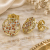 Oro Laminado Stud Earring, Gold Filled Style Heart Design, with Garnet and White Micro Pave, Polished, Golden Finish, 02.199.0035.1