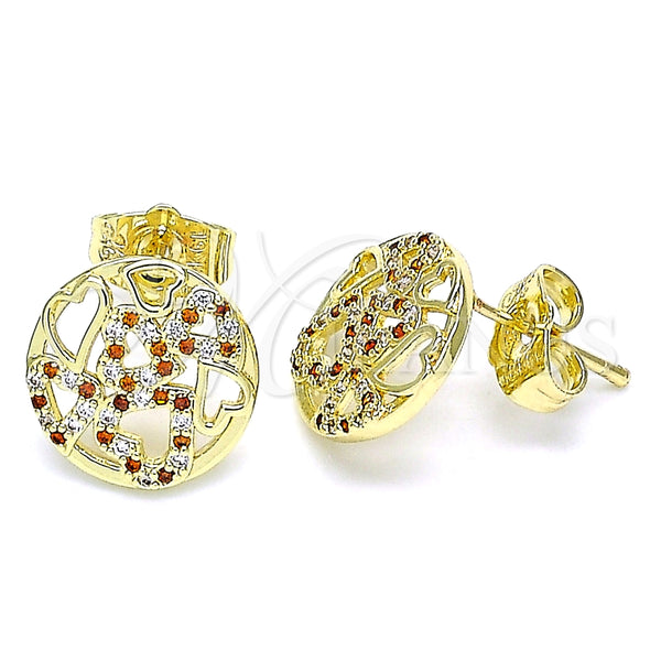 Gold Filled Ring — Stud Earring Heart Design with Garnet and White — main product view — SKU 145972 | Oro Laminado anillo — Stud Earring corazón diseño with Garnet and blanco — SKU 145972