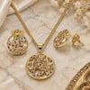 Oro Laminado Earring and Pendant Adult Set, Gold Filled Style Heart Design, with Garnet and White Micro Pave, Polished, Golden Finish, 10.199.0153.1