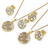 Oro Laminado Earring and Pendant Adult Set, Gold Filled Style Heart Design, with Garnet and White Micro Pave, Polished, Golden Finish, 10.199.0153.1