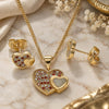 Oro Laminado Earring and Pendant Adult Set, Gold Filled Style Heart Design, with Garnet and White Micro Pave, Polished, Golden Finish, 10.199.0019.2