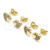 Oro Laminado Stud Earring, Gold Filled Style Heart Design, with Garnet and White Micro Pave, Polished, Golden Finish, 02.199.0036.1