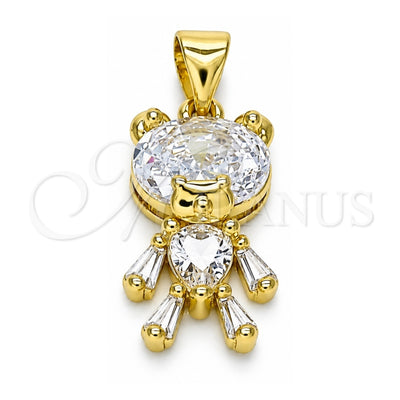 Oro Laminado Fancy Pendant, Gold Filled Style Teddy Bear Design, with White Cubic Zirconia, Polished, Golden Finish, 05.341.0050