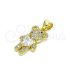 Oro Laminado Fancy Pendant, Gold Filled Style Teddy Bear Design, with White Cubic Zirconia and White Micro Pave, Polished, Golden Finish, 05.341.0051