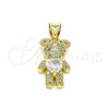 Oro Laminado Fancy Pendant, Gold Filled Style Teddy Bear Design, with White Cubic Zirconia and White Micro Pave, Polished, Golden Finish, 05.341.0051