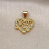 Oro Laminado Fancy Pendant, Gold Filled Style Mom and Heart Design, with White Micro Pave, Polished, Golden Finish, 05.342.0020