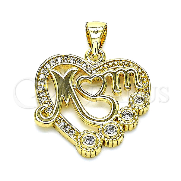 Gold Filled Pendant — Fancy Pendant Mom and Heart Design with White — main product view — SKU 146002 | Oro Laminado dije — elegante Pendant Mom and corazón diseño with blanco — SKU 146002