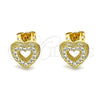 Oro Laminado Stud Earring, Gold Filled Style Heart Design, with White Micro Pave, Polished, Golden Finish, 02.342.0132