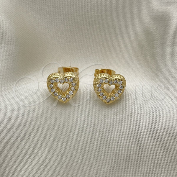 Gold Filled Ring — Stud Earring Heart Design with White Micro Pave — alternate product view — SKU 146004 | Oro Laminado anillo — Stud Earring corazón diseño with blanco Micro Pave — SKU 146004