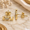 Oro Laminado Stud Earring, Gold Filled Style Heart Design, with White Micro Pave, Polished, Golden Finish, 02.342.0133