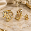 Oro Laminado Stud Earring, Gold Filled Style Mom and Heart Design, with White Micro Pave, Polished, Golden Finish, 02.342.0134