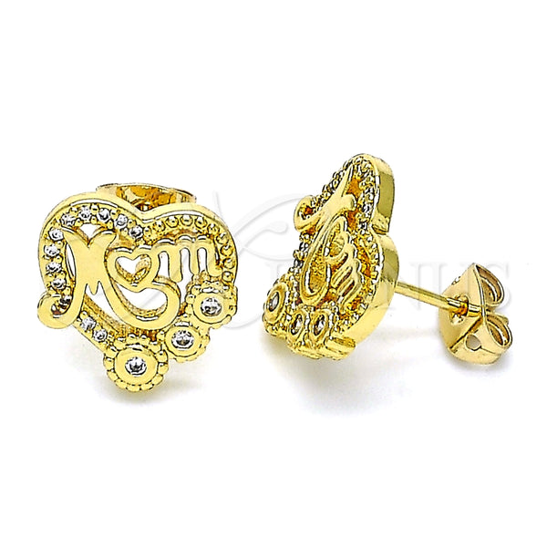 Gold Filled Ring — Stud Earring Mom and Heart Design with White — main product view — SKU 146007 | Oro Laminado anillo — Stud Earring Mom and corazón diseño with blanco — SKU 146007