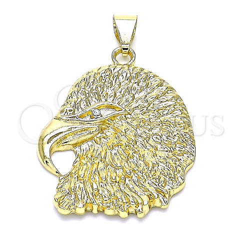 Oro Laminado Fancy Pendant, Gold Filled Style Eagle Design, with White Crystal, Polished, Golden Finish, 05.213.0123