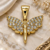 Oro Laminado Religious Pendant, Gold Filled Style Angel Design, with White Micro Pave, Polished, Golden Finish, 05.342.0025