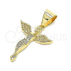 Oro Laminado Religious Pendant, Gold Filled Style Angel Design, with White Micro Pave, Polished, Golden Finish, 05.342.0026