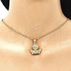 Oro Laminado Religious Pendant, Gold Filled Style Angel Design, with White Micro Pave, Polished, Golden Finish, 05.342.0030