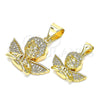 Oro Laminado Religious Pendant, Gold Filled Style Angel Design, with White Micro Pave, Polished, Golden Finish, 05.342.0030