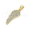 Oro Laminado Fancy Pendant, Gold Filled Style Wings Design, with White Micro Pave, Polished, Golden Finish, 05.342.0031