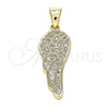 Oro Laminado Fancy Pendant, Gold Filled Style Wings Design, with White Micro Pave, Polished, Golden Finish, 05.342.0031