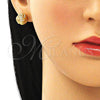 Oro Laminado Stud Earring, Gold Filled Style Love Knot Design, with White Micro Pave, Polished, Golden Finish, 02.342.0138