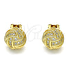 Oro Laminado Stud Earring, Gold Filled Style Love Knot Design, with White Micro Pave, Polished, Golden Finish, 02.342.0138