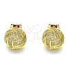 Oro Laminado Stud Earring, Gold Filled Style Love Knot Design, with White Micro Pave, Polished, Golden Finish, 02.342.0138