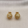 Oro Laminado Stud Earring, Gold Filled Style Love Knot Design, with White Micro Pave, Polished, Golden Finish, 02.342.0138